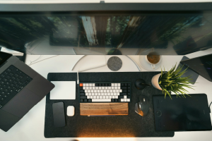 Clean modern workspace with dual monitors set up for professional design and technical work
